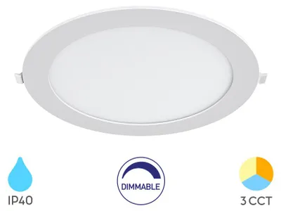 Obrázok produktu pre Braytron LED panelový vstavaný reflektor, stmievateľný, 18 W, ultraplochý (26 mm), okrúhly, teplá biela, neutrálna biela, studená biela, 3CCT (3000 K – 6500 K), 1800 lm, Ø 205 mm, biely, IP40