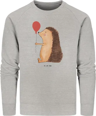 Produktbild von Mr. & Mrs. Panda Bio Baumwoll Pullover Igel Luftballon Größe XXL - Heather Grey - Geschenk, Bio-Pullover, Geburtstagskind, Sweater, Glückwunsch, Sweatshirt, Herzlichen