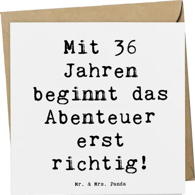 Produktbild von Mr. & Mrs. Panda Grußkarte Spruch 36. Geburtstag Abenteuer - Weiß - Geschenk, Glückwunschkarte, Selbstfindung, motivierende Botschaft, doppelkarte, Happy Birthday, Alter