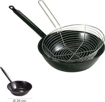 Obrázok produktu pre Smaltovaná panvica s rukoväťou Ø 26 cm. S košom na vyprážanie