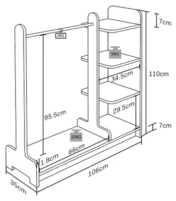 Immagine prodotto di Appendiabiti VCM, H 124 x L 106 x P 35 cm con ripiano e asta portabiti; appendiabiti a vista per camera da letto, ingresso o spogliatoio - Lempu L