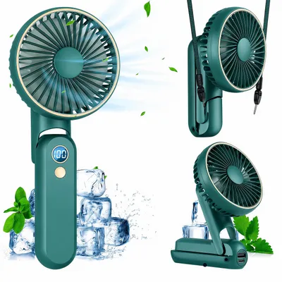 Produktbild von Handventilator,Tragbarer USB Handyhalter Lüfter,Mini Hand Ventilatoren mit 5 Windgeschwindigkeit,4000mAh Akku,180°-Faltbar&LED-Display,Leise,Grün