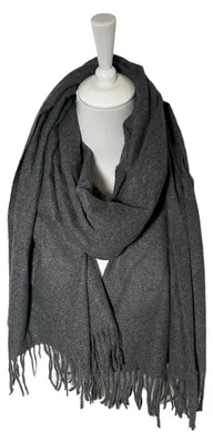 Produktbild von Winter Damen Fransenschal » XL Damenschal » weiches Cashmera » Winterschal 180x68cm: Dunkelgrau Farbe: Dunkelgrau