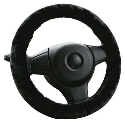 Obrázok produktu pre Poťah na volant z ovčej vlny, priemer 37-39 cm, zimný poťah na volant, protišmykový, čierna farba