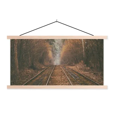 Produktbild von MuchoWow® Textilposter Bahnstrecke - Weg - Wald - Baum 120x60 cm mit holzfarbenen Rahmen - Klemmleiste