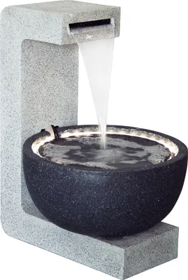 Produktbild von dobar Großer Design Garten-Brunnen mit Pumpe und LEDŽs, Springbrunnen XL mit runder Schalen-Form für drinnen u. draußen, 52x44x65 cm, Polyresin