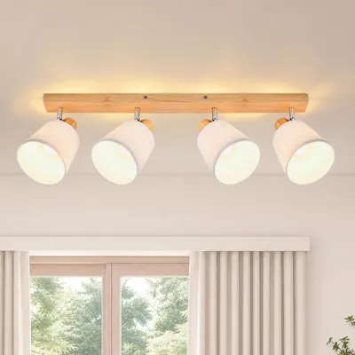 Immagine prodotto di ZMH Lampada da soffitto a 4 luci, legno, attacco E14, plafoniera, luce per cucina, lampada per corridoio, faretti a soffitto, stile boho, retrò, orientabile a 350°, ideale per soggiorno e camera da letto