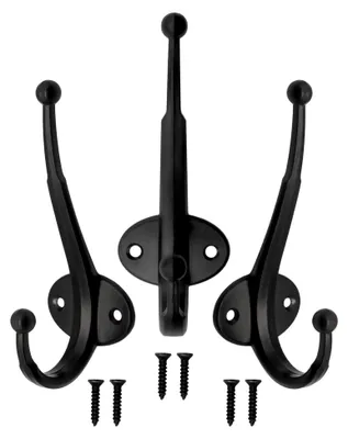 Produktbild von 3er Set klassische Wandhaken aus Eisen, 12 cm, schwarz