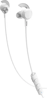 A pair of white wireless Philips headphones with silver accents is shown against a white background.