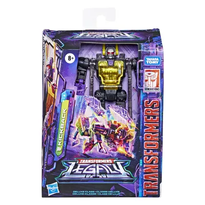 A Transformers Legacy Kickback robot toy in its packaging.