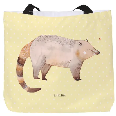 Produktbild von Mr. & Mrs. Panda Stoffbeutel Nasenbär - Gelb Pastell - Geschenk, Schultasche, Tasche, Nasenbären, Bär, Rüsselbär, Tote Bag, Tragetasche, Pandatasche, Laptoptasche