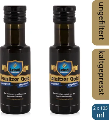 Produktbild von 2 x Lausitzer Leinöl - Lausitzer Gold (kaltgepresstes ungefiltertes Premium Leinöl), 2x 105ml