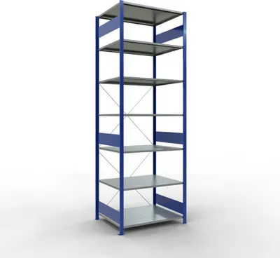 Produktbild von Schulte Fachbodenregal MULTIplus150 Stecksystem | Grundregal | HxBxT 300x100x80cm | 7 Ebenen | Fachlast 150kg | Enzianblau/Verzinkt