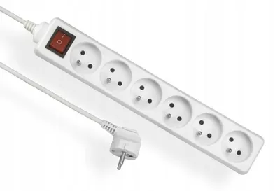 Obrázok produktu pre Predlžovací kábel s vypínačom a uzemnením, biely, 6 zásuviek, 3 m, OMY 3x1 Elgotech EPS-603W