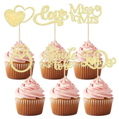 24 Cupcake-Topper Mr & Mrs, Glitzer-Gold, Herzform, Hochzeit