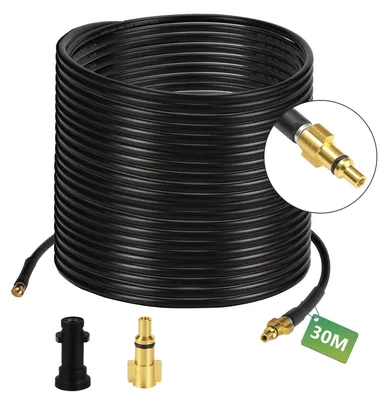 Image de Kit de tuyau de nettoyage de canalisations Eikuavons, nettoyeur de canalisations de 30 mètres, 180 bars, accessoire pour nettoyeur haute pression avec adaptateur M22, 4 buses de rétrodirection, pour tuyaux d'évacuation et gouttières