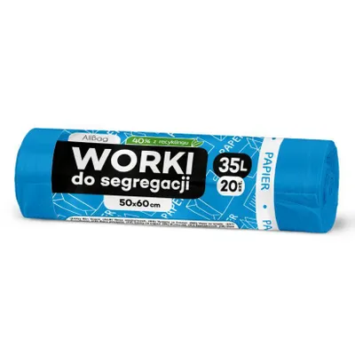 Zdjęcie produktu dla Worki na śmieci papierowe 35 l, 20 sztuk, niebieskie – worki na śmieci z recyklingu do segregacji odpadów