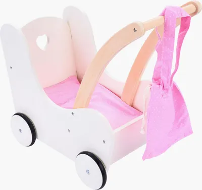 Produktbild von Puppen-Lauflernwagen / Kinderwagen – Rosa / Weiß – Holz