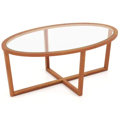 Produktbild von GOPLUS Couchtisch Oval, Beistelltisch mit gehärteter Glasplatte & Massivholzrahmen, Kaffeetisch Wohnzimmertisch Sofatisch für Wohnzimmer