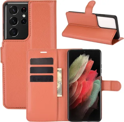 Zdjęcie produktu dla Pokrowiec ochronny na Samsung Galaxy S21 Ultra Etui na telefon komórkowy Pokrowiec Portfel, Kolor: Brązowy