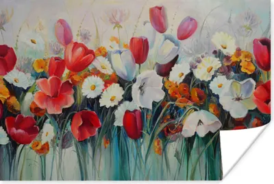 Produktbild von MuchoWow® Poster Malerei - Ölgemälde - Blumen 120x80 cm - Bilder