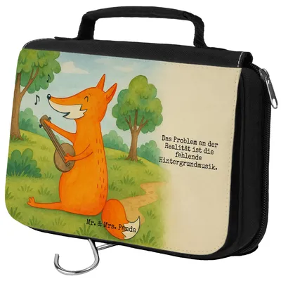 Produktbild von Mr. & Mrs. Panda Kulturtasche Fuchs Gitarre Design - Weiß - Geschenk, Toilettentasche, glücklich, Kulturbeutel, Lagerfeuer, Make-Up Tasche, Kosmetiktasche, Musik, Singen