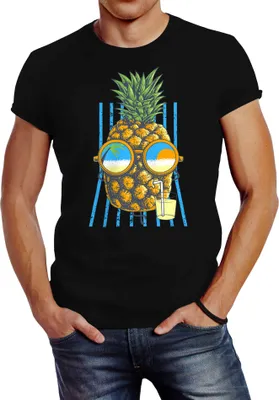 Produktbild von Herren T-Shirt chilling Ananas Pinapple Sommer Beach Cocktail Neverless® schwarz XL