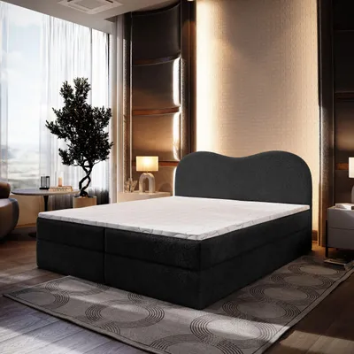 Produktbild von Masseno Boxspringbett FLUVIA N 140x200 cm Komplett-Set mit Bonell Matratze und Topper, Polsterbett mit Bettkästen -Schwarz, NOW OR NEVER 100