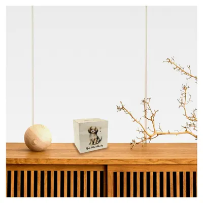 Produktbild von niedliche Hund Spardose aus Holz mit Spruch 'Life is Better with a Dog'