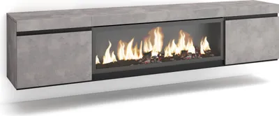 Immagine prodotto di COZY Mobile TV Soggiorno, 208x35x45cm, Per TV fino a 80, Camino elettrico XXL, da appendere, Cemento