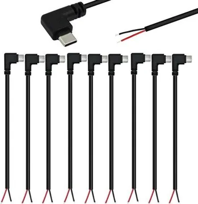 Obrázek produktu pro 10 kusů USB-C kabelů s pravým úhlem, 22 AWG, 5V/3A, pro vlastní propojení