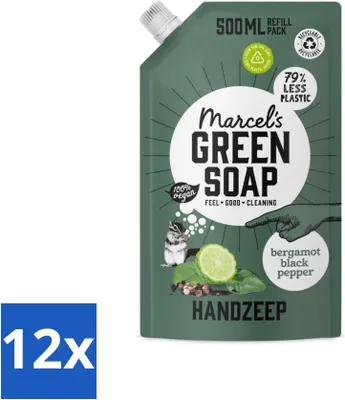 Productafbeelding van Marcel's Green Soap - Handzeep - Bergamot & Zwarte Peper - Natuurlijke verzorging - 500 ml - Voordelijn - 12 stuks