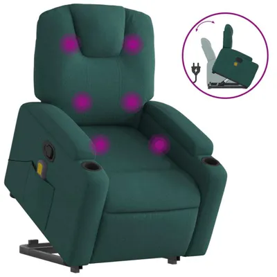 Produktbild von vidaXL Massagesessel mit Aufstehhilfe Dunkelgrün Stoff
