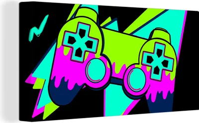Produktbild von MuchoWow® - Leinwandbilder - Gaming - Controller - Schwarz, Wandbild, Wanddeko Bilder Wohnzimmer, 40x20 cm