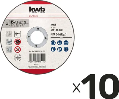 Zdjęcie produktu dla Tarcza tnąca KWB, 711811, 115x1.0 mm, 10 sztuk