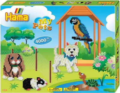 Produktbild von Hama Perlen 3147 Geschenk-Set Meine Haustiere mit ca. 4.000 bunten Midi Bügelperlen mit Durchmesser 5 mm, Motivvorlagen und 2 Stiftplatten, inkl. Bügelpapier, kreativer Bastelspaß für Groß und Klein