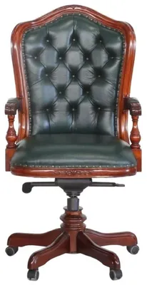 Produktbild von Casa Padrino Luxus Barock Chesterfield Echtleder Schreibtischstuhl Dunkelgrün / Braun H. 123 cm - Barock Büro Möbel