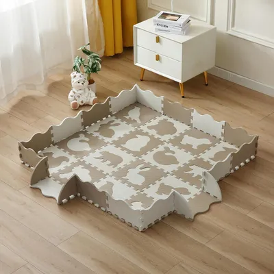 Productafbeelding van Puzzelmat 142x142 cm, 36 stuks, EVA-schuim, met dieren, speelmat voor kinderen