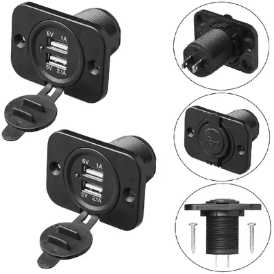 Produktbild von 2x USB Doppel 2100mA 12V/24V Einbausteckdose Einbaubuchse Stecker Ladegerät LKW