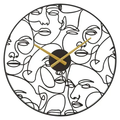 Image de Horloge murale Faces en fer noir minimal