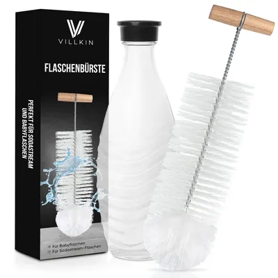 Produktbild von Villkin Flaschenbürste – Perfekte Reinigung für Sodastream-Glasflaschen, Babyflaschen & Gläser | Schonende Borsten & Wollkopf