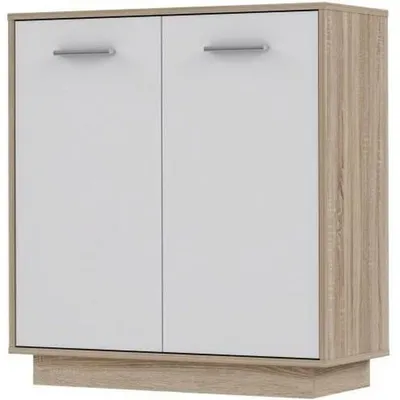 Produktbild von Kleines Sideboard mit 2 Türen – Weiß und Sonoma-Eiche – 82,9 x 34,2 x 88,1 cm