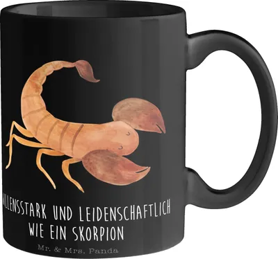 Produktbild von Mr. & Mrs. Panda Dekotasse Sternzeichen Skorpion - Schwarz - Geschenk, Geburtstag Oktober, Tasse, Kaffeetasse, Teetasse, Pott, kakaobecher, November, Skorpione