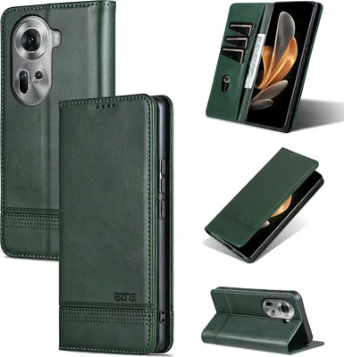 Immagine prodotto di Custodia in pelle per Oppo Reno11, custodia pieghevole a portafoglio con chiusura magnetica e supporto verde