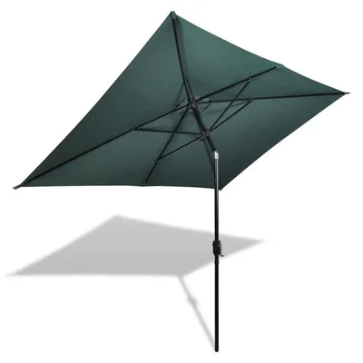 Image de Parasol rectangulaire, pliable et inclinable, dimensions 200 x 300 cm, couleur verte, structure en acier, tissu en polyester
