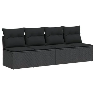 Image de vidaXL Canapé de jardin avec coussins 4 places noir poly rotin
