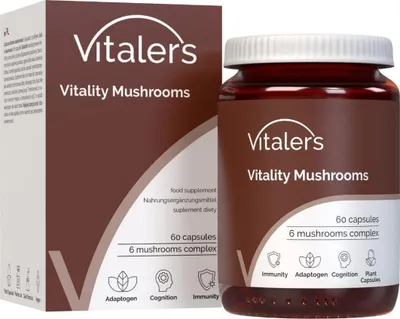 Produktbild von Vitaler's Vital Mushrooms - 60 Kapseln, Vegan, 2 Monate Nahrungsergänzung, ohne Konservierungsstoffe, reine Zusammensetzung
