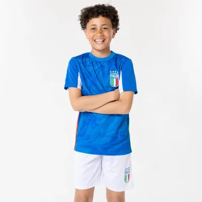 Obrázek produktu pro Italský fotbalový dres pro děti - Velikost 116 až 164 - Oficiální FIGC fanouškovské zboží - Sportovní oblečení - Chlapci a dívky - Modrá - Bílá