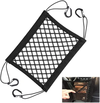 Image de Filet de rangement pour voiture, double couche, avec poches élastiques, pour les 4 côtés des sièges, idéal pour l'organisation