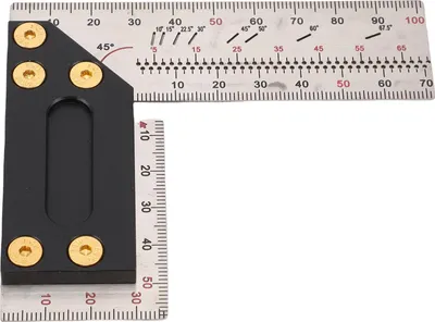 Obrázek produktu pro Dřevozpracující pravoúhlé pravítko, pravoúhlý truhlářský nástroj s označovacími otvory, 9,9 cm